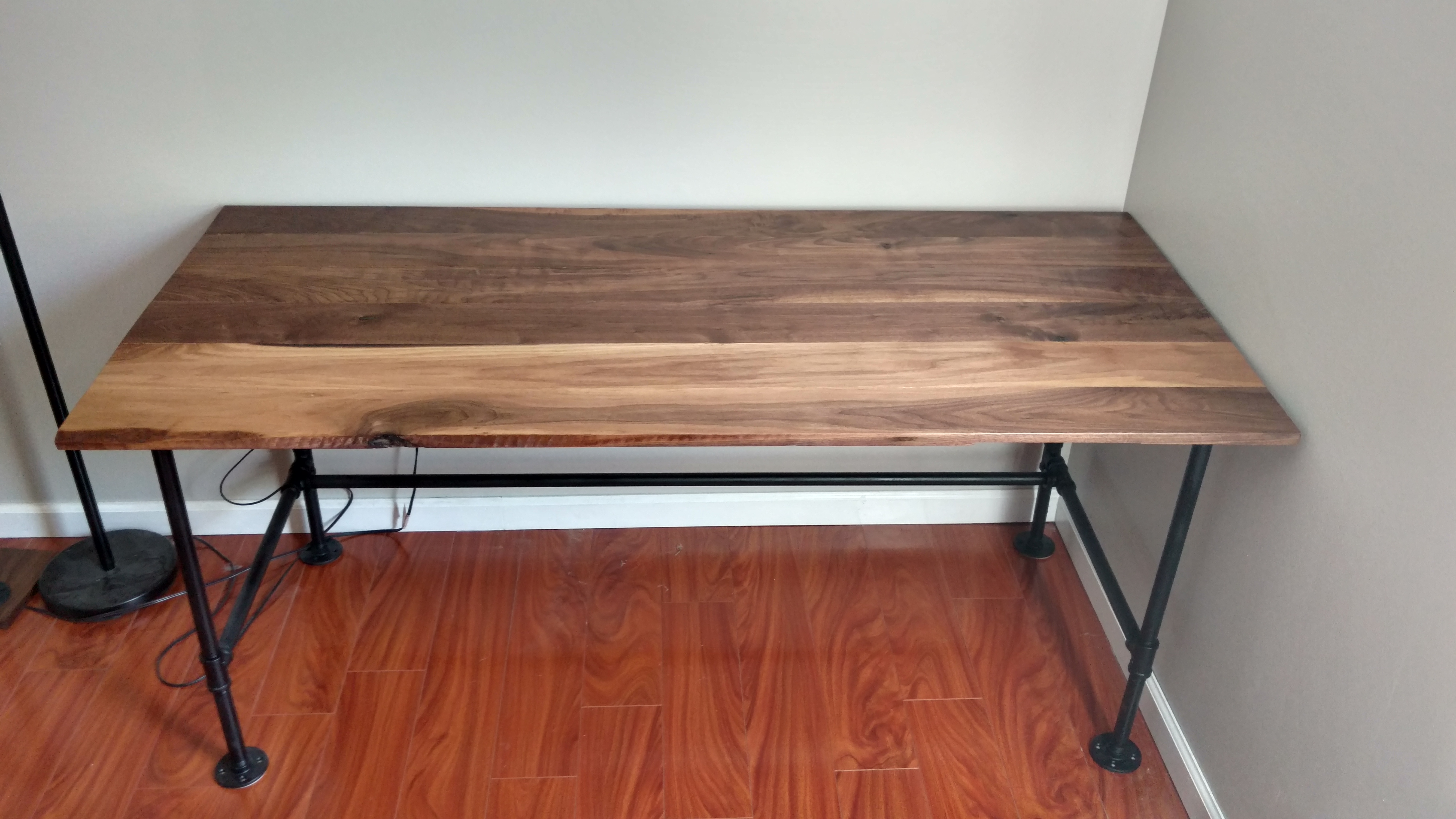 Walnut Office Computer Desk with Industrial Black Pipe Legs MQ