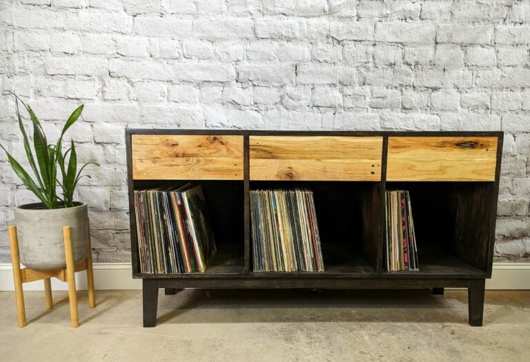 handmade wood record cabinet